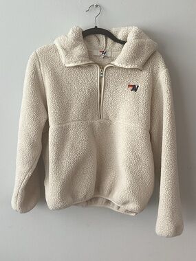 Aviator Nation Kids Cream Sherpa Fleece Hoodies Half-Zip Pullover XS Logo USA